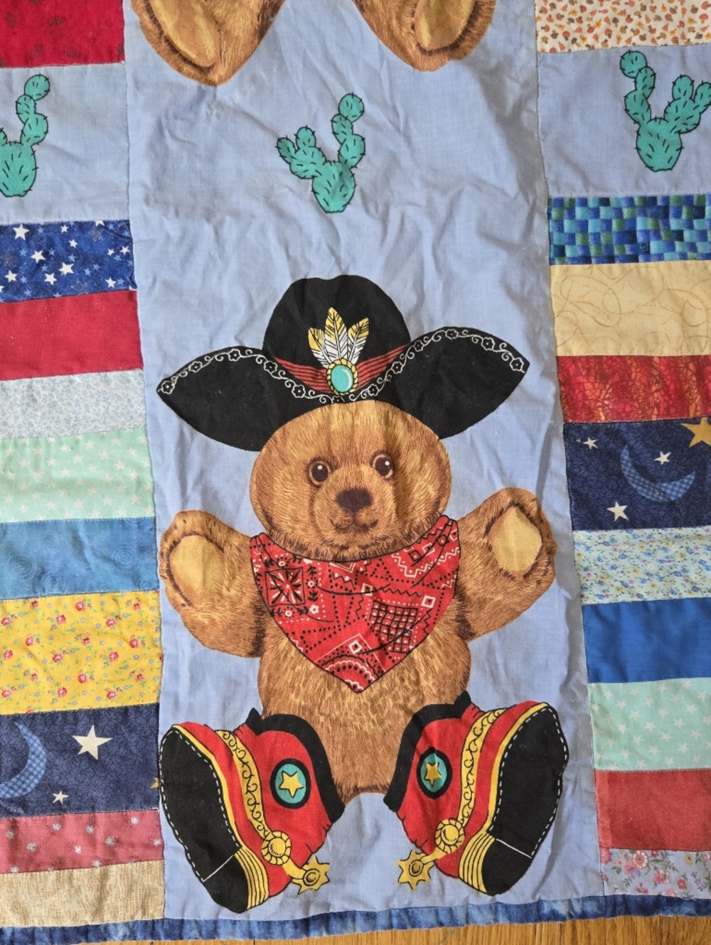 Handmade Quilted Baby Blanket Whimsical Teddy Bear Patchwork Reversable